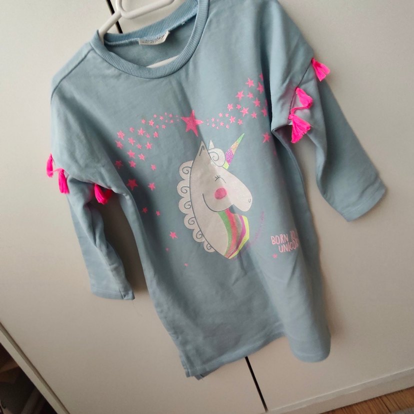 Püsküllü Unicorn Baskılı Kız Sweatshirt elbise - Görsel 4