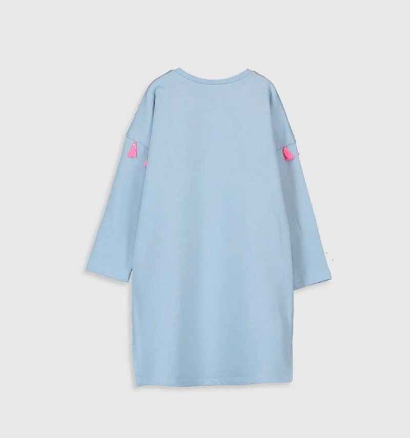 Püsküllü Unicorn Baskılı Kız Sweatshirt elbise - Görsel 2