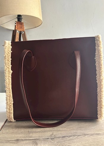 Bordo Süet Kadın Çanta, Kürklü Kenar Detaylı - Görsel 2