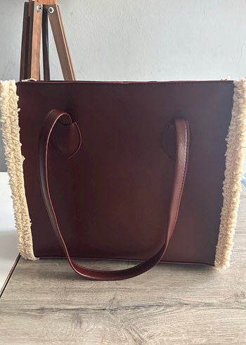 Bordo Süet Kadın Çanta, Kürklü Kenar Detaylı - Görsel 3