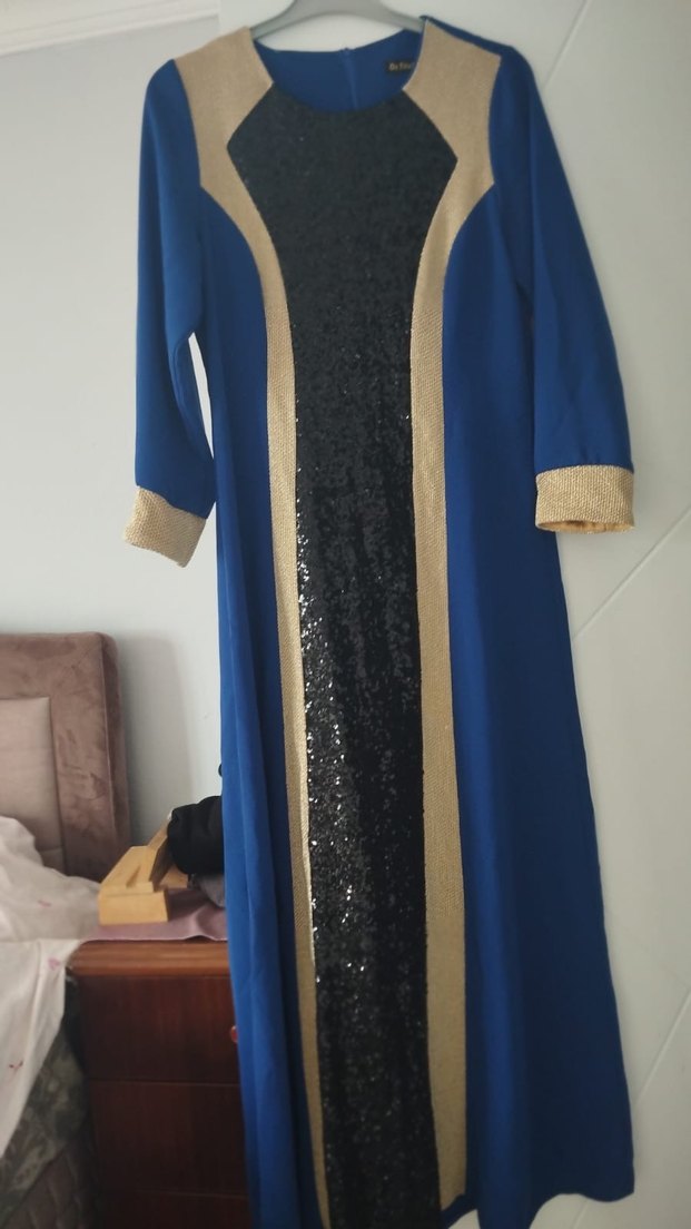 Uzun Kollu Mavi Kadın Elbise - Görsel 2