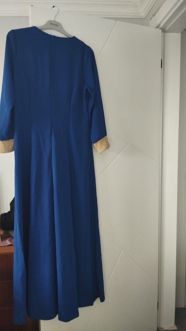 Uzun Kollu Mavi Kadın Elbise - Görsel 3