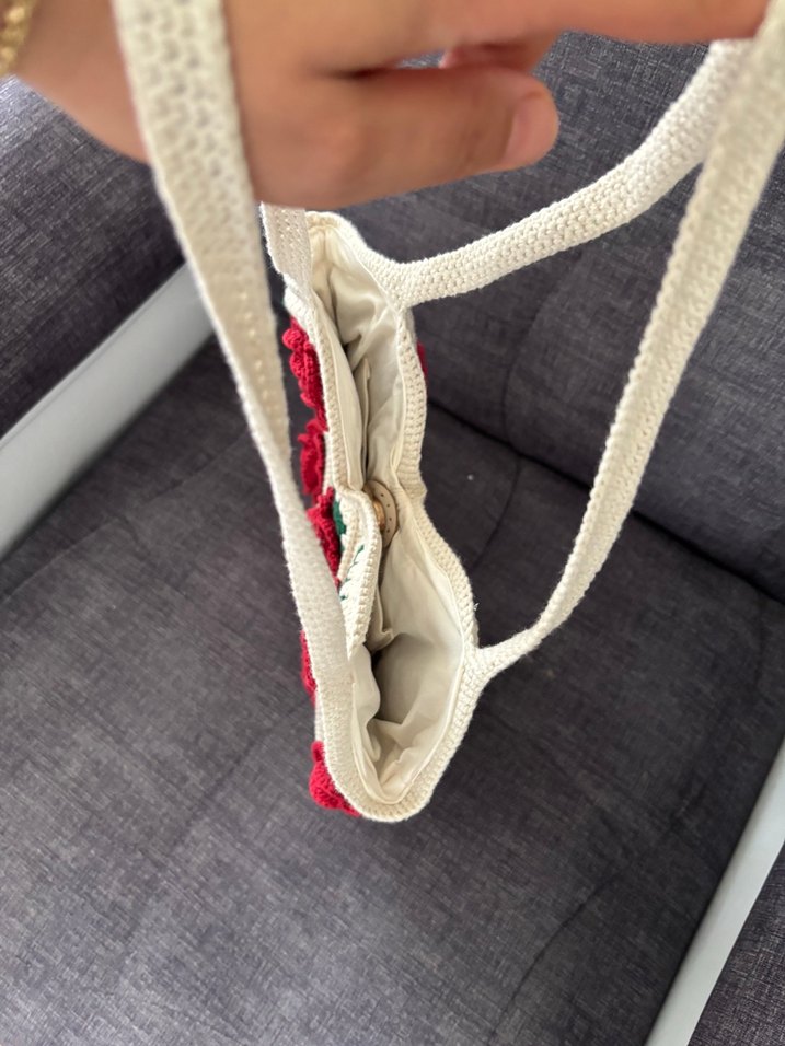 Çiçek Desenli Örgü Bohem Kadın Çantası - Görsel 5