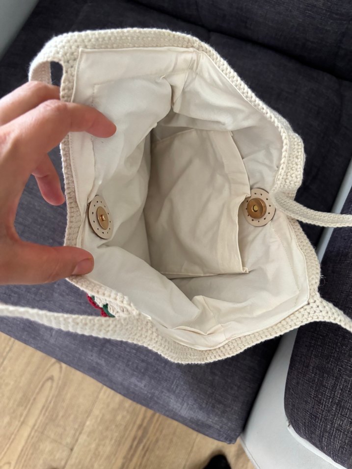 Çiçek Desenli Örgü Bohem Kadın Çantası - Görsel 4