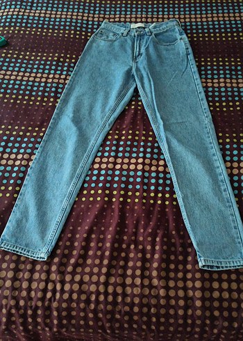 Mavi Bol Kesim Düğmeli Kadın Denim Pantolon