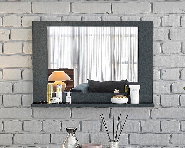 KAMPANYA 60x45 cm Antrasit Raflı Ayna