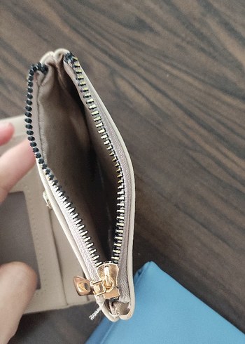 Deri Fermuarlı Kadın Cüzdan mavi ve krem - Görsel 7