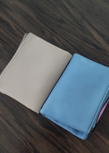 Deri Fermuarlı Kadın Cüzdan mavi ve krem - Görsel 6
