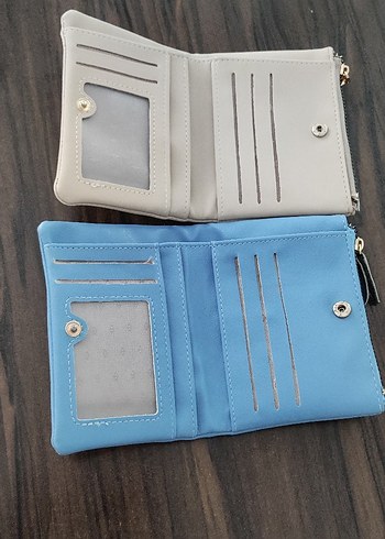 Deri Fermuarlı Kadın Cüzdan mavi ve krem - Görsel 2