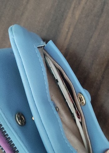 Deri Fermuarlı Kadın Cüzdan mavi ve krem - Görsel 5