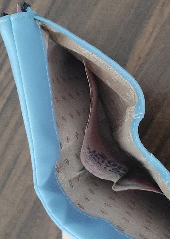 Deri Fermuarlı Kadın Cüzdan mavi ve krem - Görsel 4