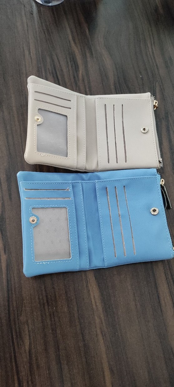 Deri Fermuarlı Kadın Cüzdan mavi ve krem - Görsel 2