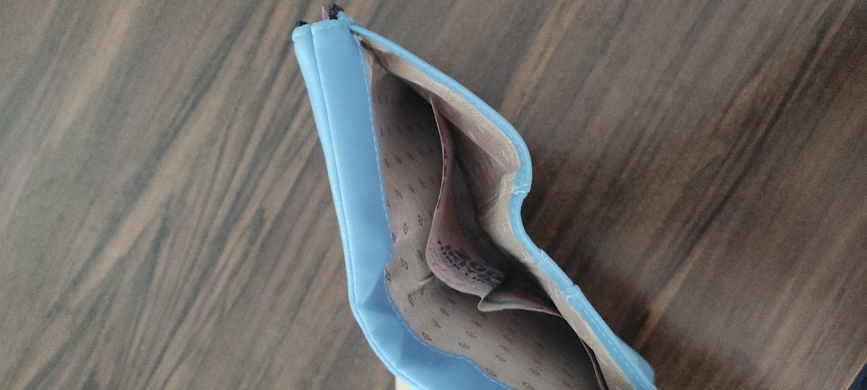 Deri Fermuarlı Kadın Cüzdan mavi ve krem - Görsel 4