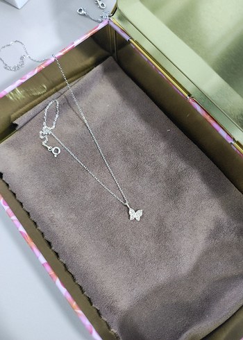 925 ayar gumus kelebek kolye - Görsel 2