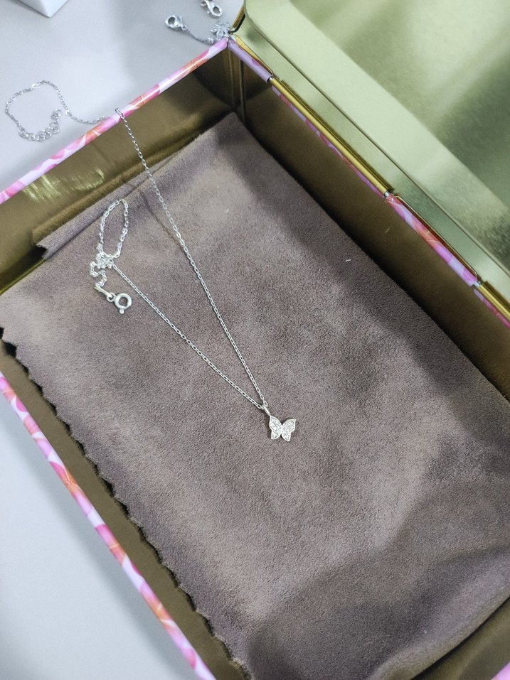 925 ayar gumus kelebek kolye - Görsel 2