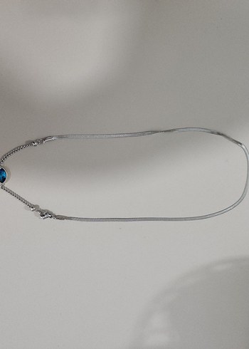 Mavi Taşlı Mini Zincir Detaylı çelik kolye - Görsel 3