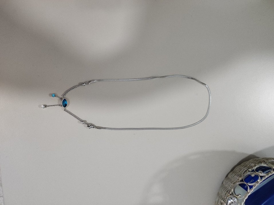 Mavi Taşlı Mini Zincir Detaylı çelik kolye - Görsel 3