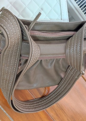 vizon renkDeri Kadın Omuz Çantası Fermuarlı - Görsel 2