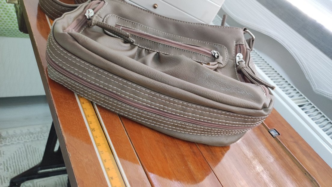 vizon renkDeri Kadın Omuz Çantası Fermuarlı - Görsel 5