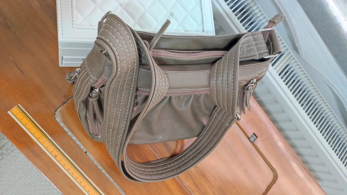 vizon renkDeri Kadın Omuz Çantası Fermuarlı - Görsel 2