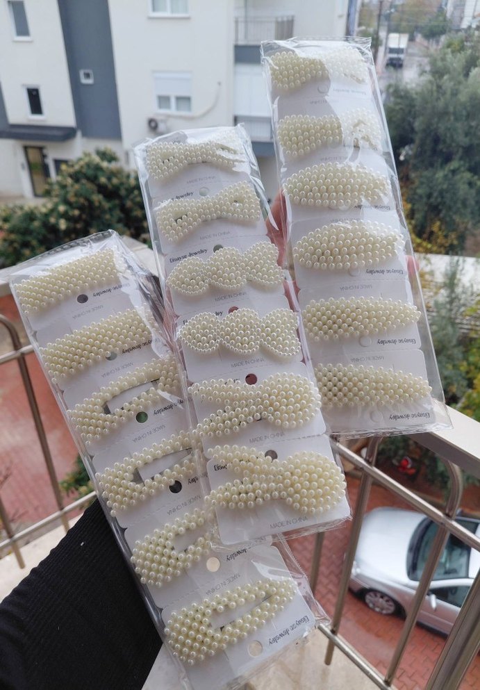 İncili Beyaz Bohem Saç Tokası Seti - Görsel 3