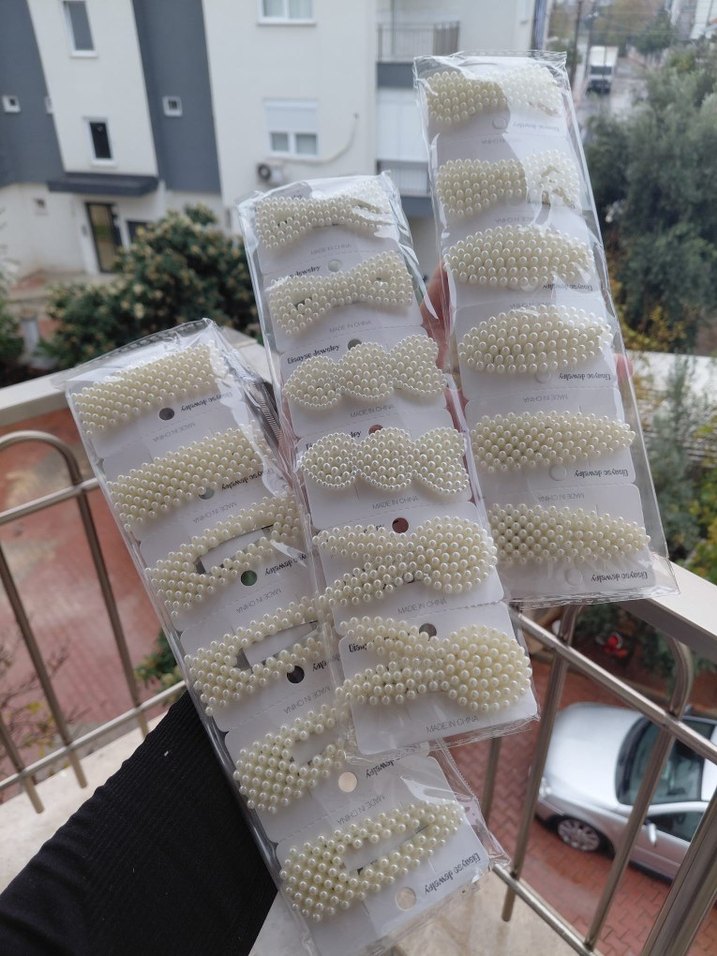 İncili Beyaz Bohem Saç Tokası Seti - Görsel 5