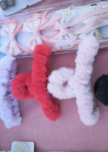 Kürk Detaylı Yün Saç Tokası - Pastel Renkler - Görsel 5