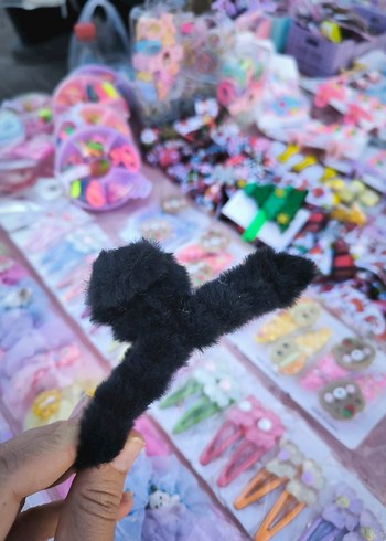 Kürk Detaylı Yün Saç Tokası - Pastel Renkler - Görsel 3