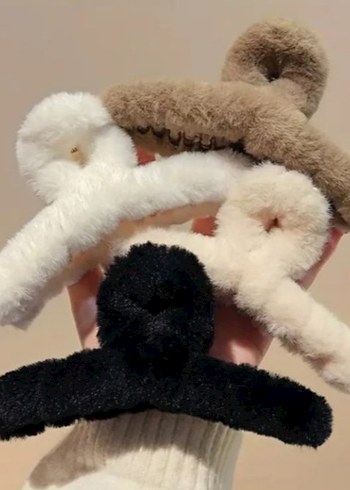 Kürk Detaylı Yün Saç Tokası - Pastel Renkler - Görsel 2