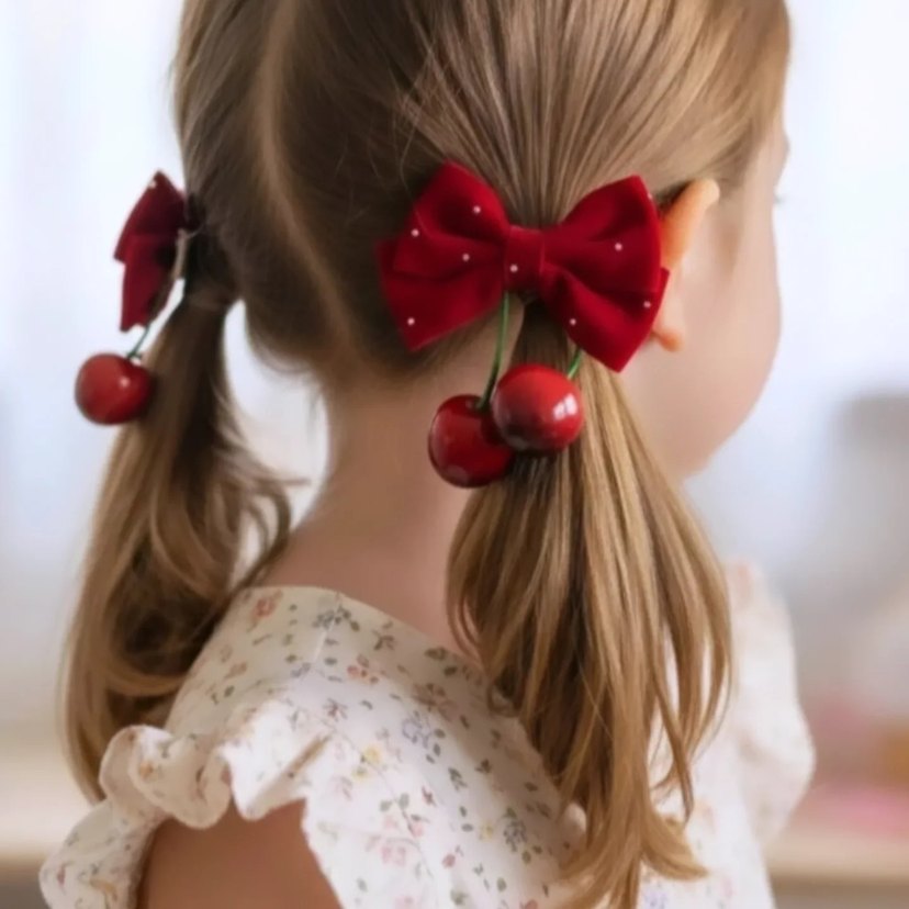 Kırmızı Kirazlı Fiyonk Saç Tokası - Görsel 2