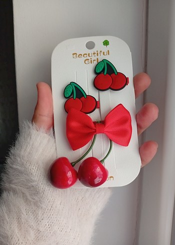 Kırmızı Kirazlı Çocuk Saç Tokası Seti - Görsel 2