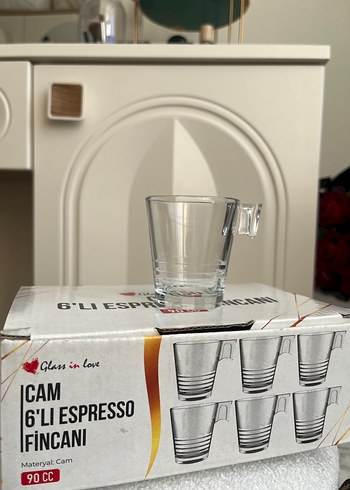 Beyaz Kutulu Cam Espresso Fincan Seti - Görsel 2
