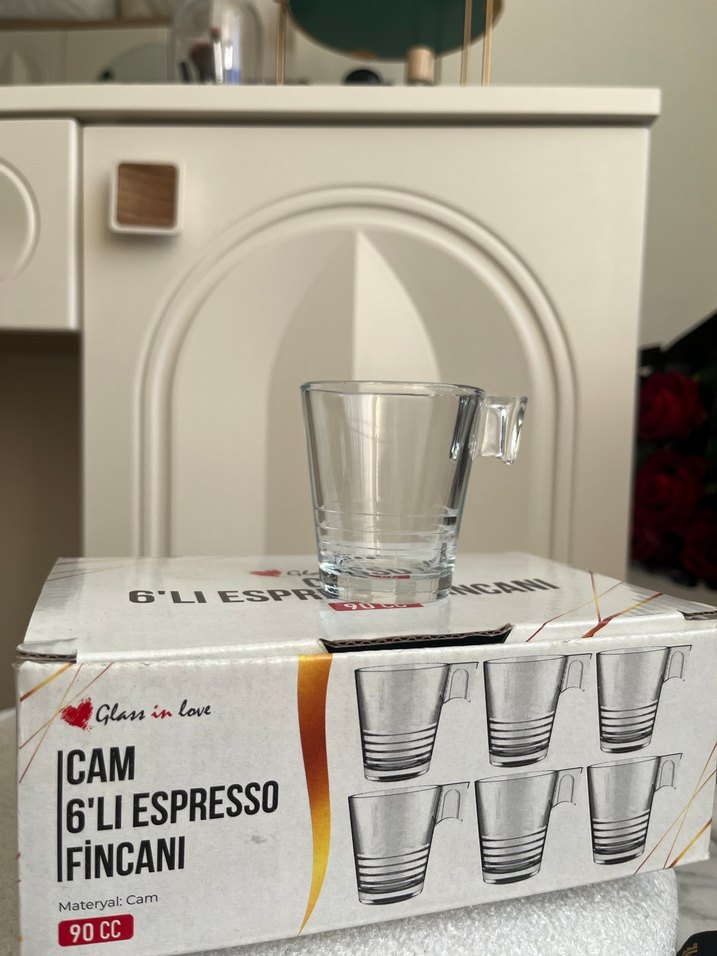 Beyaz Kutulu Cam Espresso Fincan Seti - Görsel 2