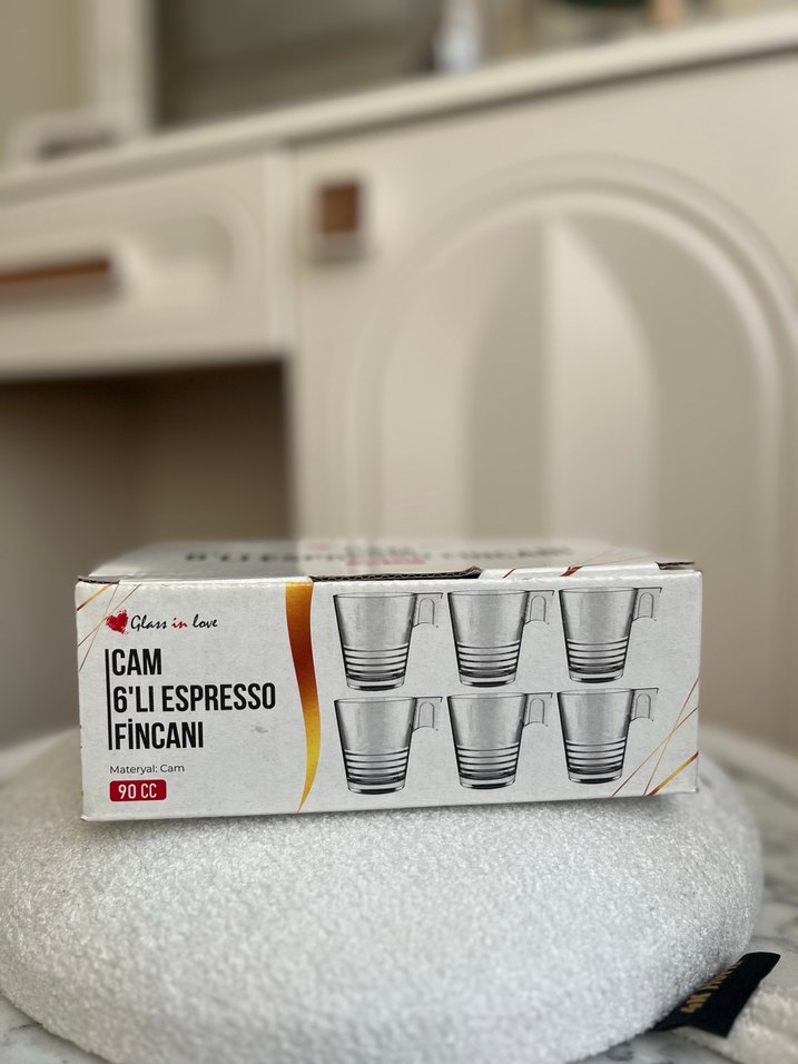 Beyaz Kutulu Cam Espresso Fincan Seti - Görsel 3