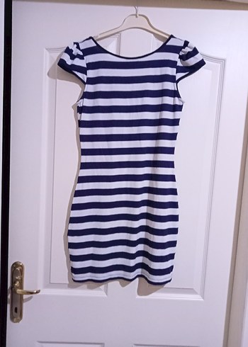 Çizgili Mavi Midi Kadın Elbise - Görsel 3