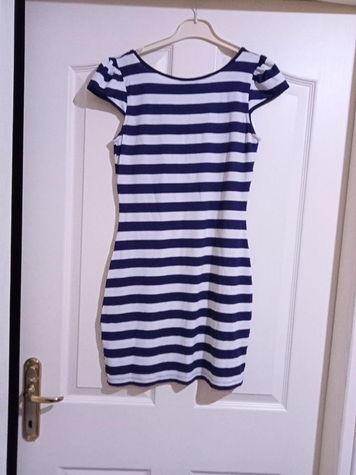 Çizgili Mavi Midi Kadın Elbise - Görsel 3