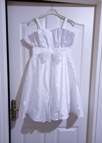 Beyaz Midi Straplez Gelinlik - Görsel 2