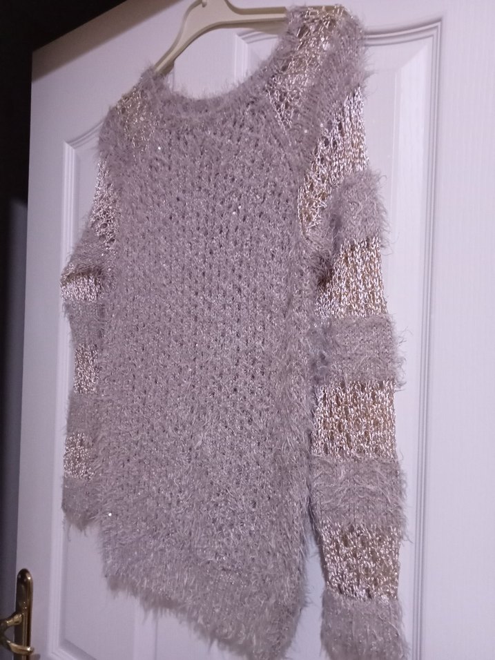 Bej Kadın Bohem Örgü Kazak - Görsel 2