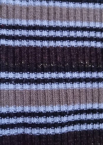 Çizgili Boğazlı Kahverengi Triko Kazak kadın - Görsel 4