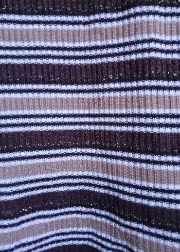 Çizgili Boğazlı Kahverengi Triko Kazak kadın - Görsel 3