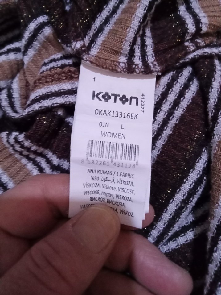 Çizgili Boğazlı Kahverengi Triko Kazak kadın - Görsel 5