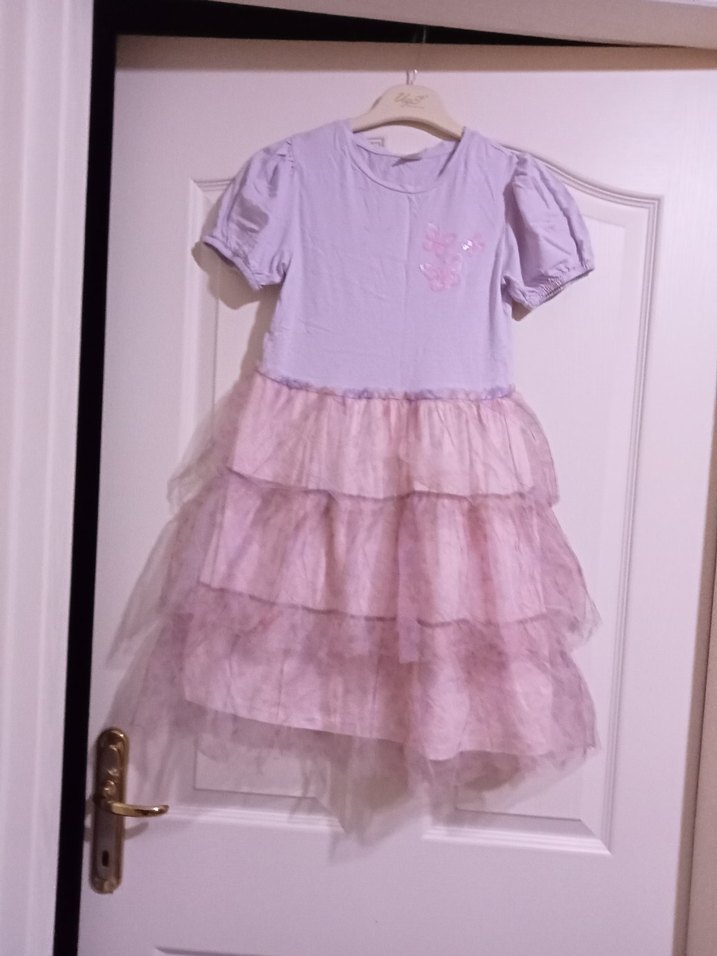 Kız Çocuk Mor Tül Katlı Elbise - Görsel 2