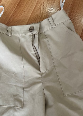 Düğmeli Bej kız çocuk kargo Kumaş Pantolon - Görsel 3