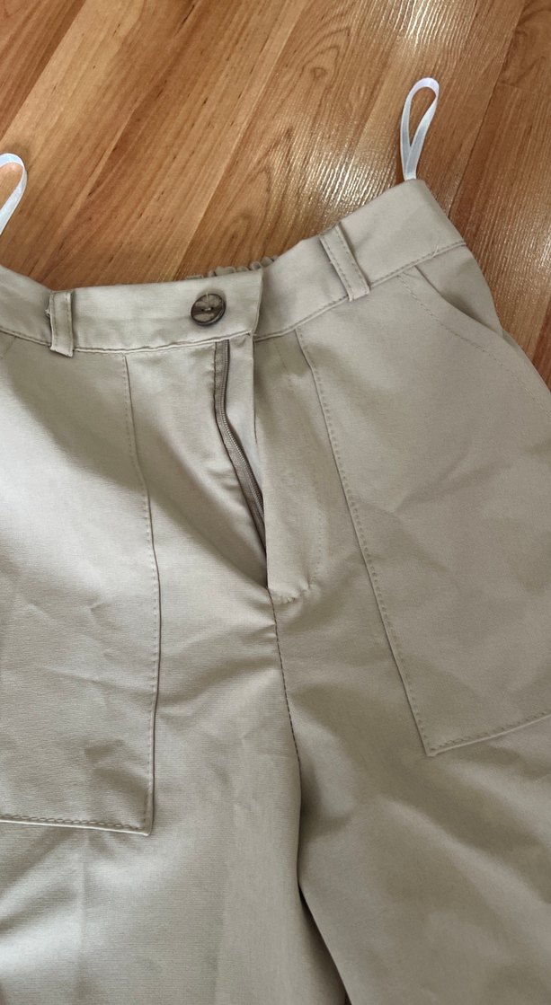 Düğmeli Bej kız çocuk kargo Kumaş Pantolon - Görsel 3