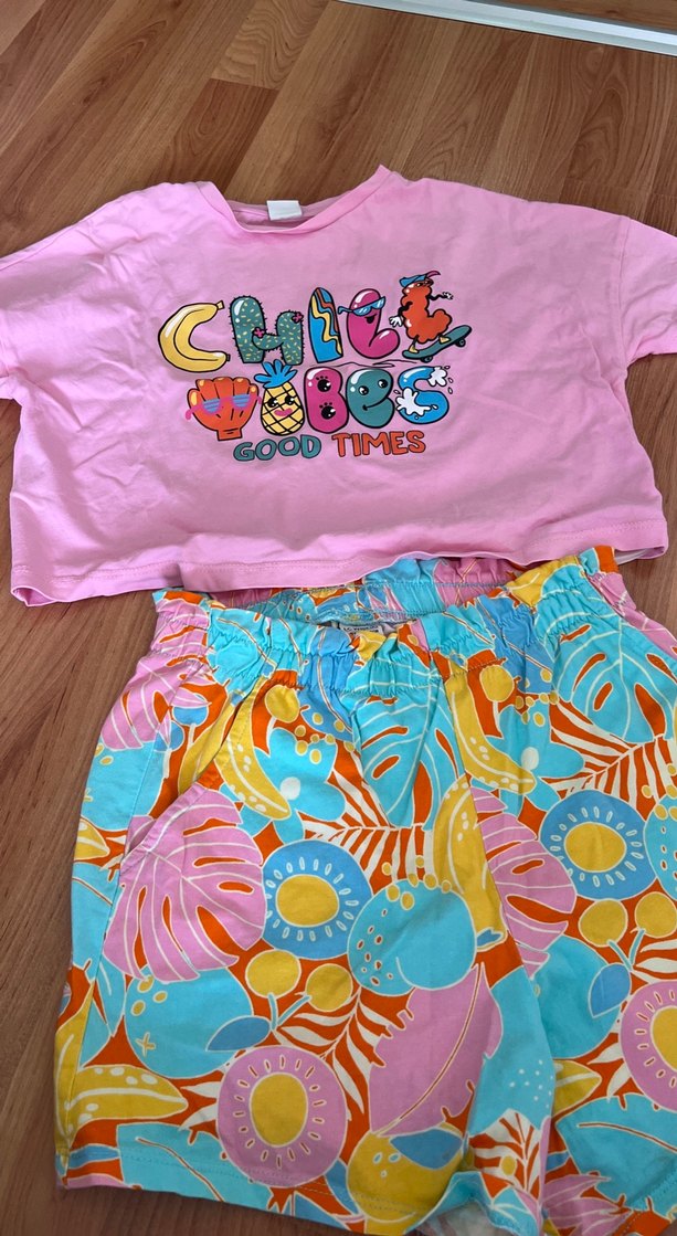 Pembe Kız Tişörtü, Kısa Kollu, Pamuklu takım - Görsel 2