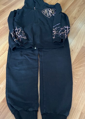 Kız Çocuk Siyah Kapüşonlu Fermuarlı eşofman takımı - Görsel 3