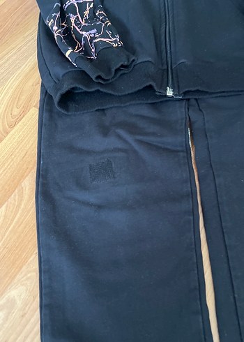 Kız Çocuk Siyah Kapüşonlu Fermuarlı eşofman takımı - Görsel 5