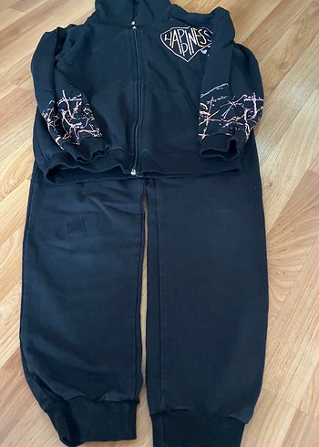 Kız Çocuk Siyah Kapüşonlu Fermuarlı eşofman takımı - Görsel 4