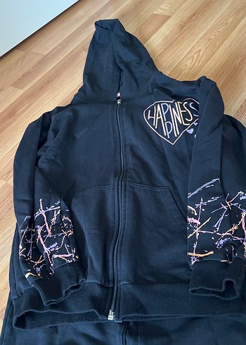 Kız Çocuk Siyah Kapüşonlu Fermuarlı eşofman takımı - Görsel 2