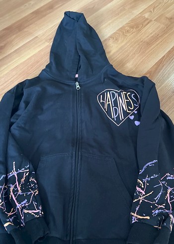 Kız Çocuk Siyah Kapüşonlu Fermuarlı eşofman takımı - Görsel 6